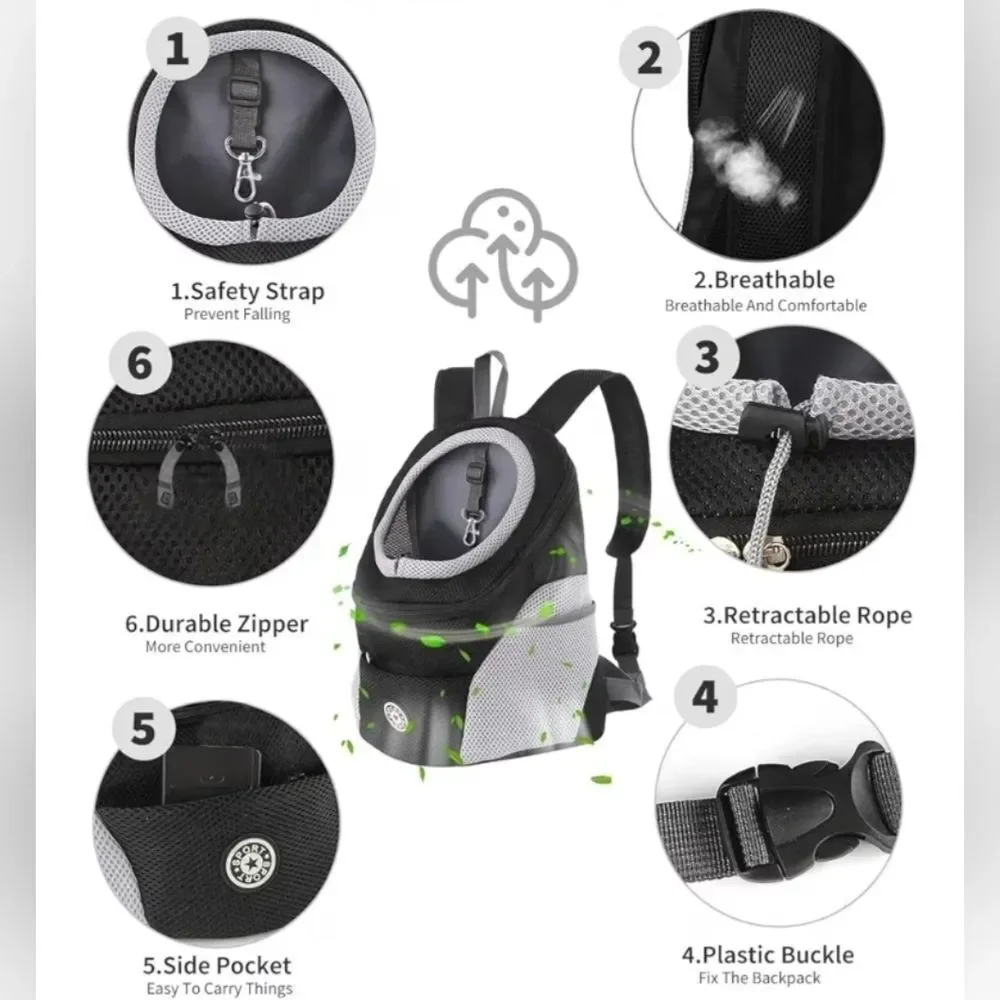 🔸️NWT Gray & Black Breathable Small Pet Travel Carrier Backpack